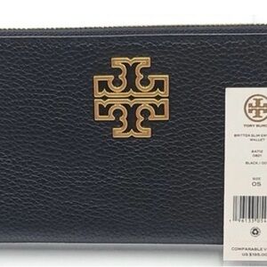 Tory Burch Black Leather Wallet with Gold Emblem envelope style